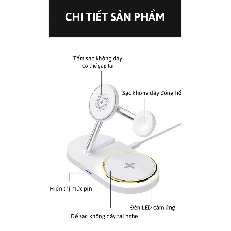Sạc không dây 5 trong 1 gấp gọn siêu tiện lợi
