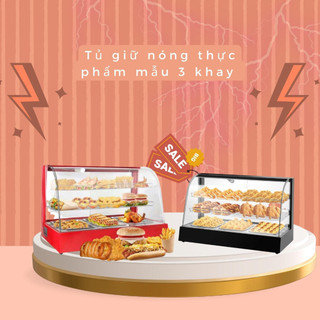 TỦ TRƯNG BÀY GIỮ NÓNG THỰC PHẨM, GÀ RÁN, CÁC LOẠI ĐỒ CHIÊN NÓNG CHẤT LƯỢNG 2 HÀNG 3 KHAY-MÀU ĐEN