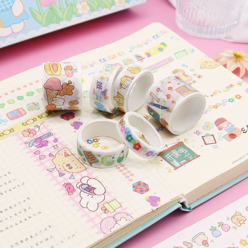 Set 5, 10 cuộn băng dính washi tape dùng trang trí sổ tay dễ thương