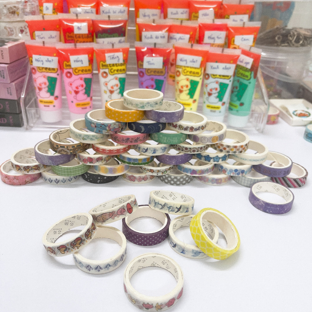 Set 5, 10 cuộn băng dính washi tape dùng trang trí sổ tay dễ thương