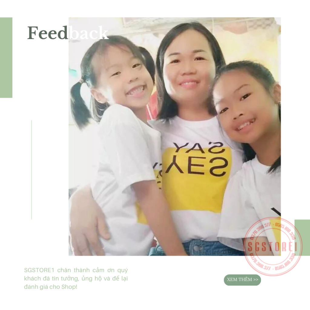Áo gia đình SAY YES màu trắng đồng phục gia đình 3/4/5 người giá rẻ thun mềm mịn GD298T