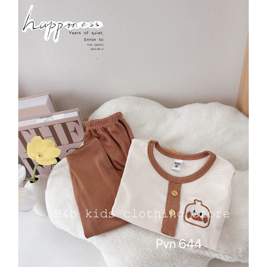 Bộ thu đông bé trai và bé gái , sét bộ quần áo tăm thêu hình ngộ nghĩnh cho bé trai và bé gái