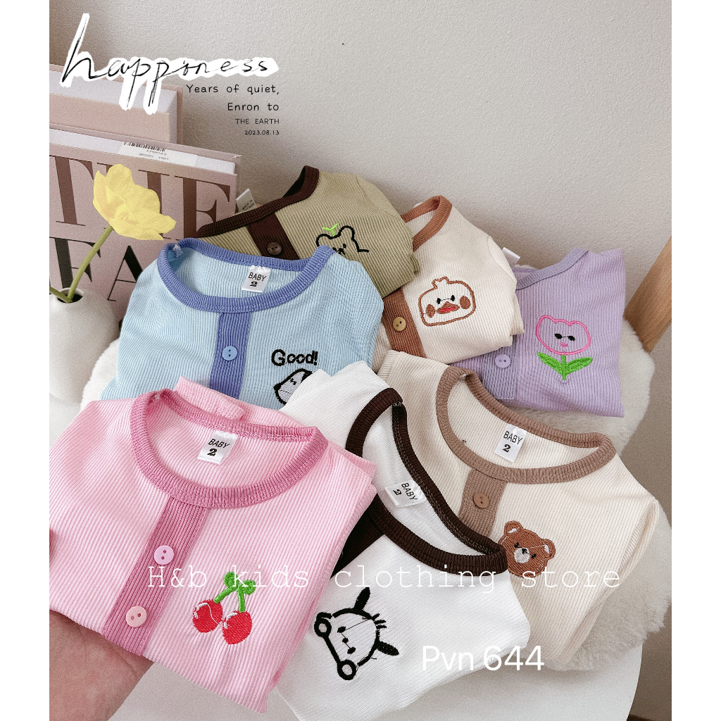 Bộ thu đông bé trai và bé gái , sét bộ quần áo tăm thêu hình ngộ nghĩnh cho bé trai và bé gái