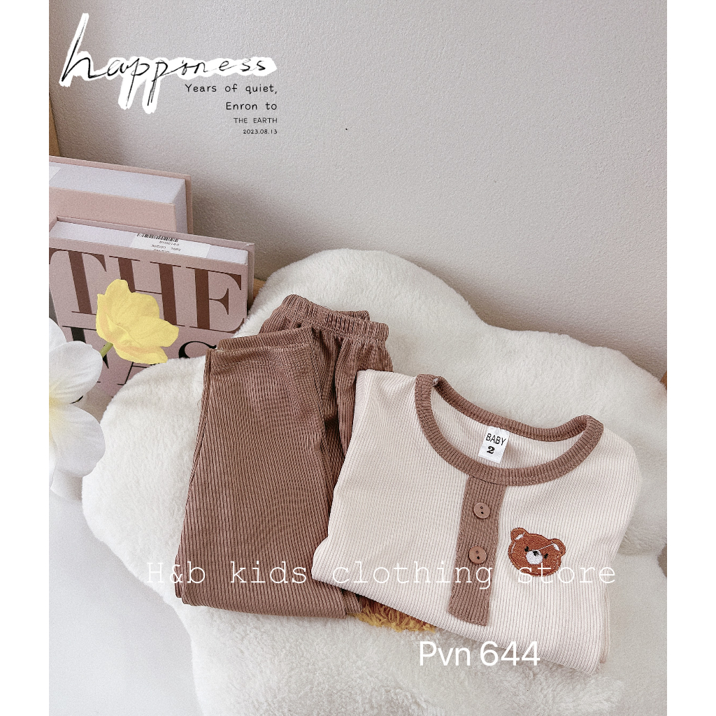 Bộ thu đông bé trai và bé gái , sét bộ quần áo tăm thêu hình ngộ nghĩnh cho bé trai và bé gái