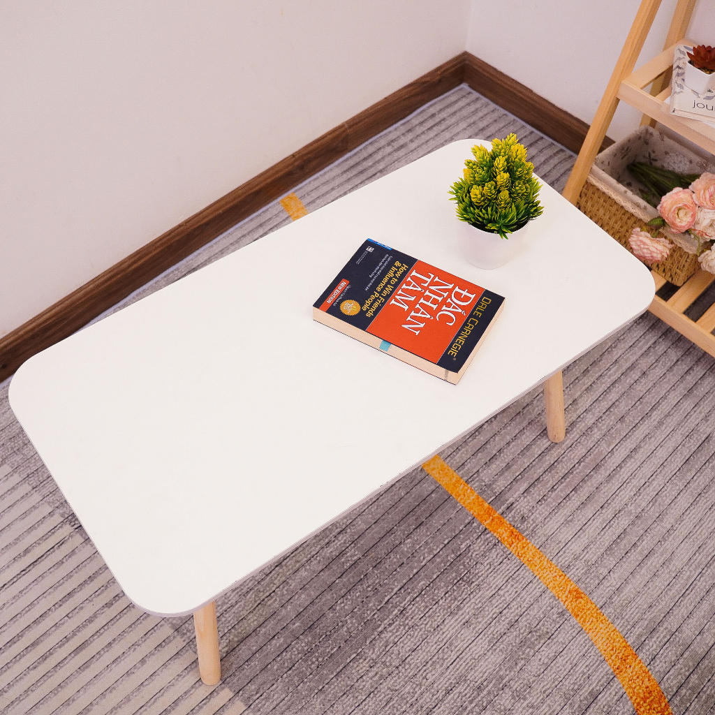 Bàn trà sofa mặt chữ nhật BTC DECOR, bàn cafe ngồi bệt chân gỗ tự nhiên nhiều kích thước mặt trắng phong cách sang trọng