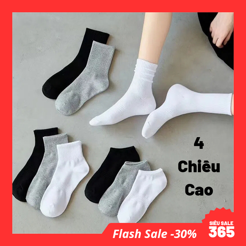 Tất Vớ Nam Nữ Trơn Đen Trắng Xám Cổ Cao Cổ Thấp Co Dãn 4 Chiều Phong Cách Vintage