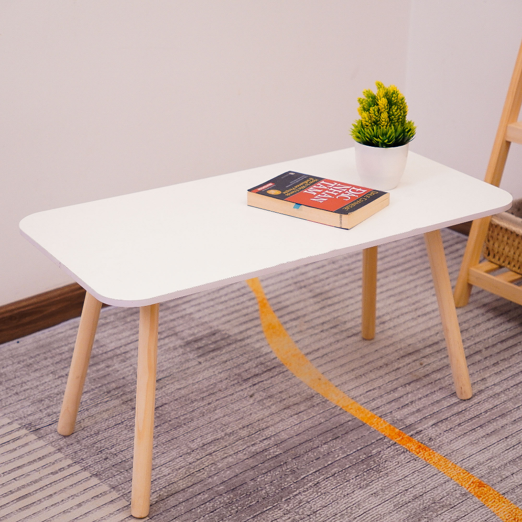 Bàn trà sofa mặt chữ nhật, bàn cafe, bàn làm việc chân gỗ tự nhiên, mặt trắng phong cách sang trọng - DORIS ACCESSORIES