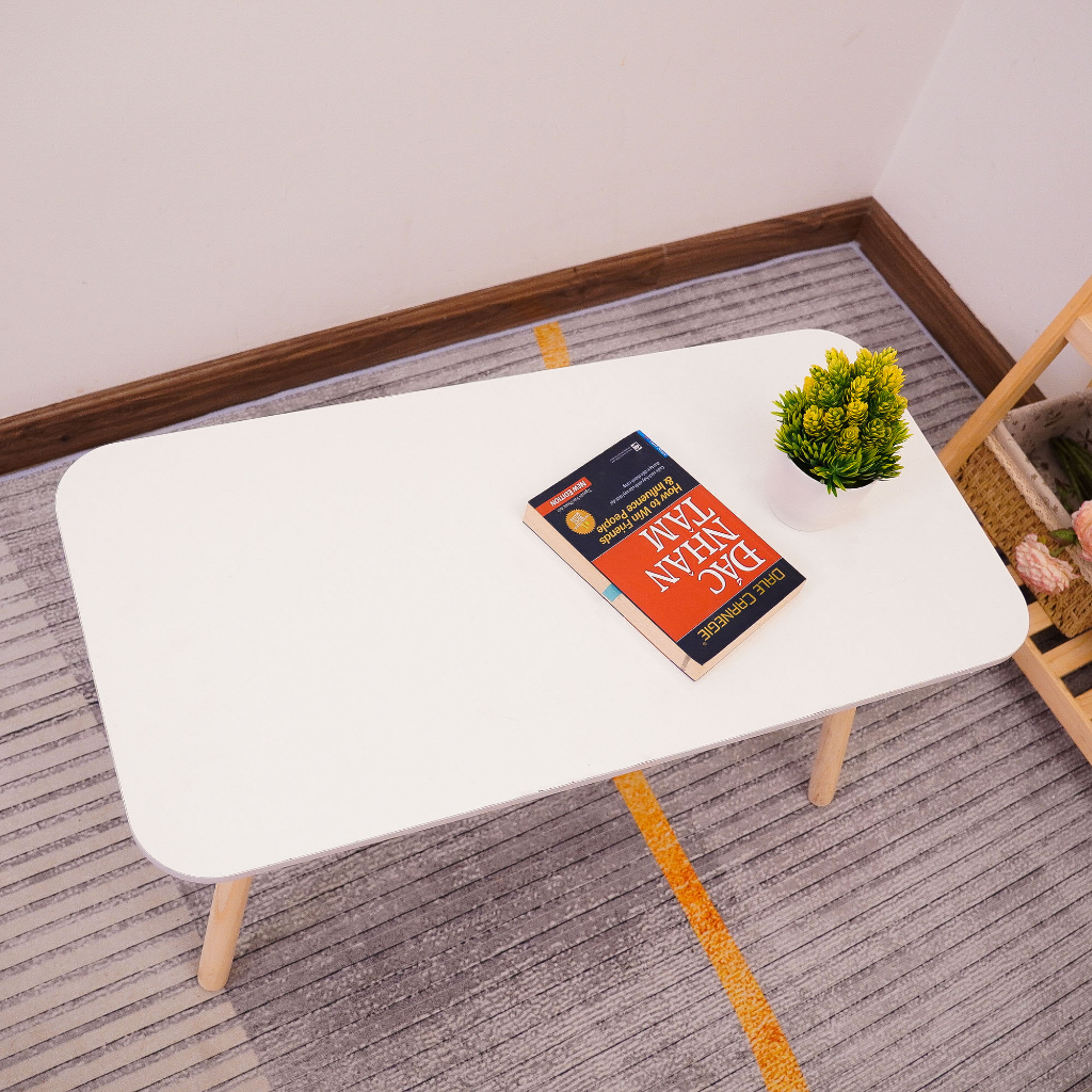 Bàn trà sofa mặt chữ nhật, bàn cafe, bàn làm việc chân gỗ tự nhiên, mặt trắng phong cách sang trọng - DORIS ACCESSORIES