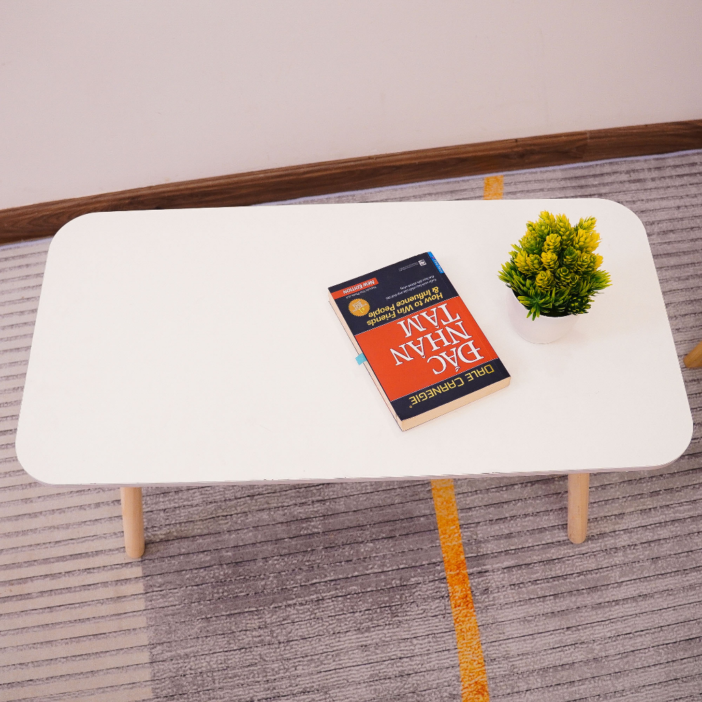 Bàn trà sofa mặt chữ nhật, bàn cafe, bàn làm việc chân gỗ tự nhiên, mặt trắng phong cách sang trọng - DORIS ACCESSORIES