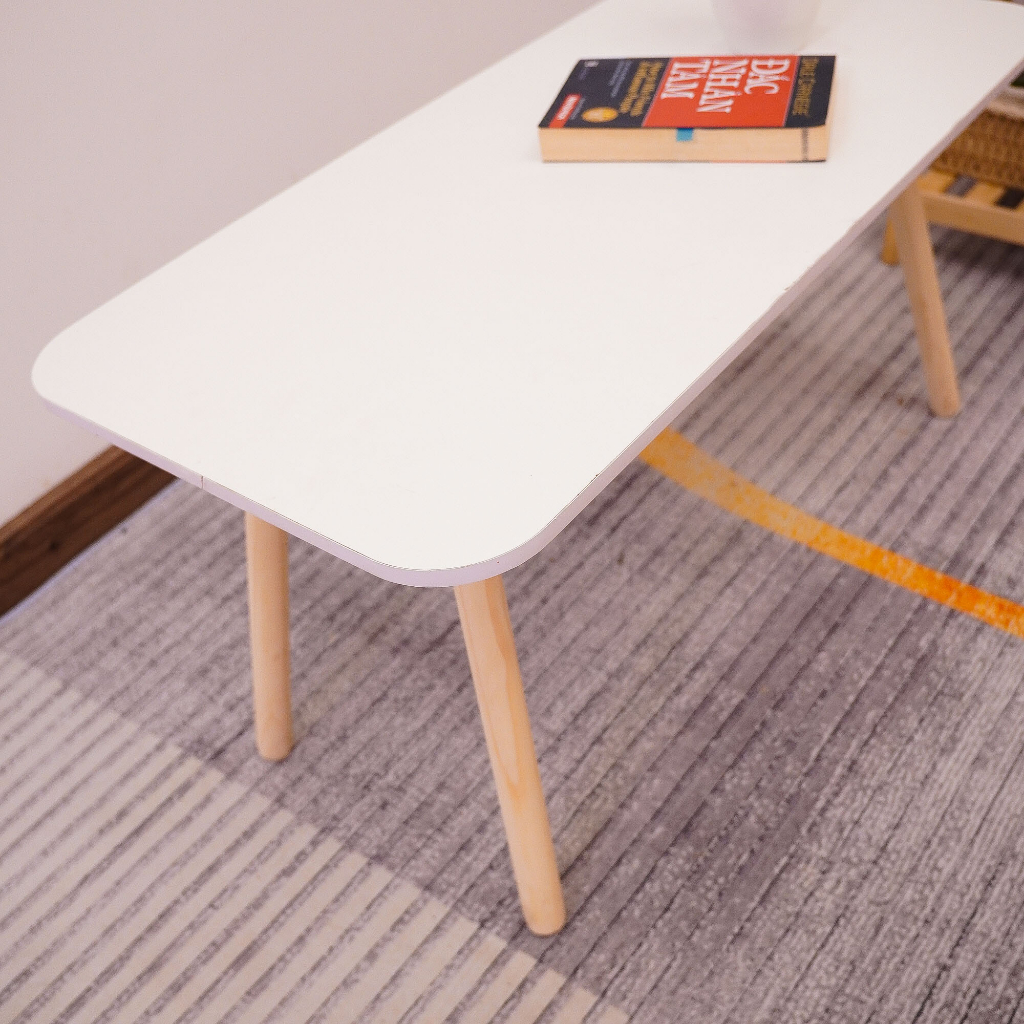 Bàn trà sofa mặt chữ nhật, bàn cafe, bàn làm việc chân gỗ tự nhiên, mặt trắng phong cách sang trọng - DORIS ACCESSORIES