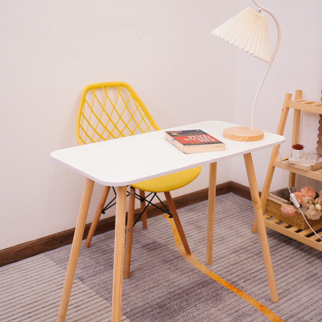 Bàn trà sofa mặt chữ nhật, bàn cafe, bàn làm việc chân gỗ tự nhiên, mặt trắng phong cách sang trọng - DORIS ACCESSORIES