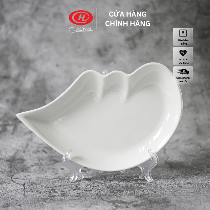 Đĩa trang trí hình trái tim sứ Minh Châu trắng trơn - DTT22