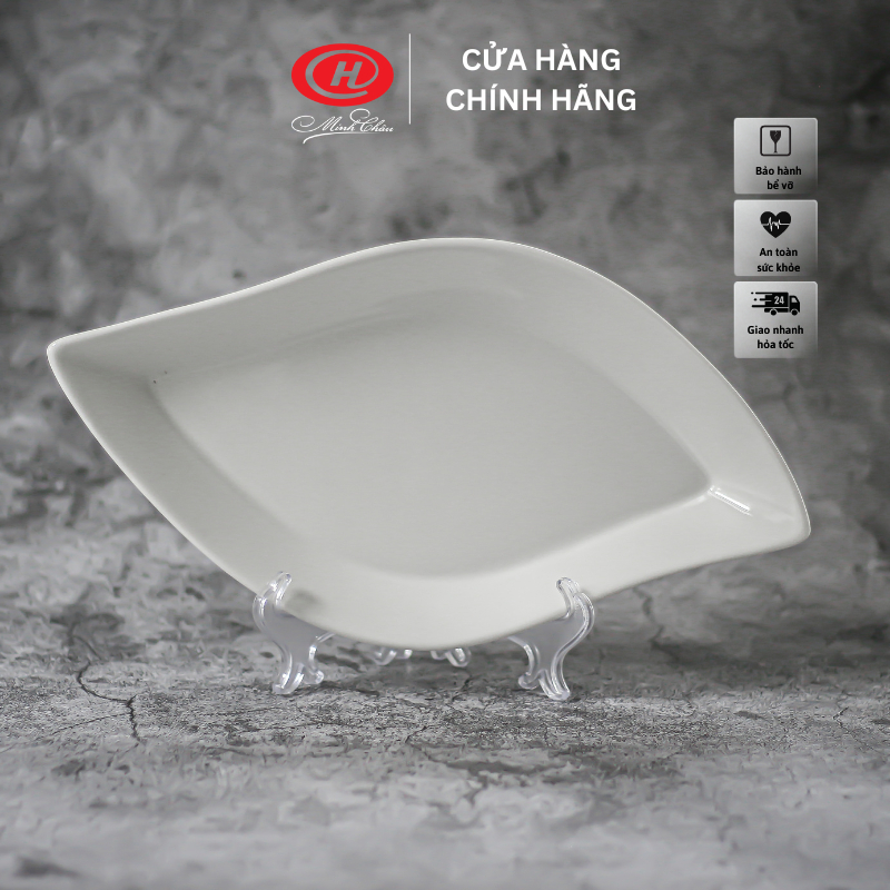 Đĩa trang trí hình lá sứ Minh Châu trắng trơn - DLA30