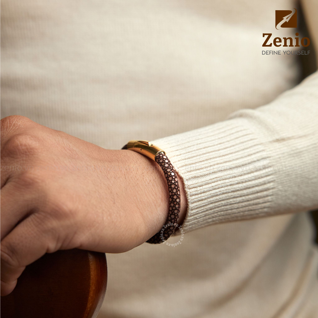 Vòng Tay Da Cá Đuối Phong Thủy - Vòng Đơn Khóa Bấm Cá Tính - Thu Hút May Mắn, Tài Lộc