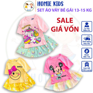 Bộ áo váy bé gái 13-15 kg set chân váy xòe áo thun cotton cộc tay mặc mát cho bé cao khoảng 95cm Homie Kids