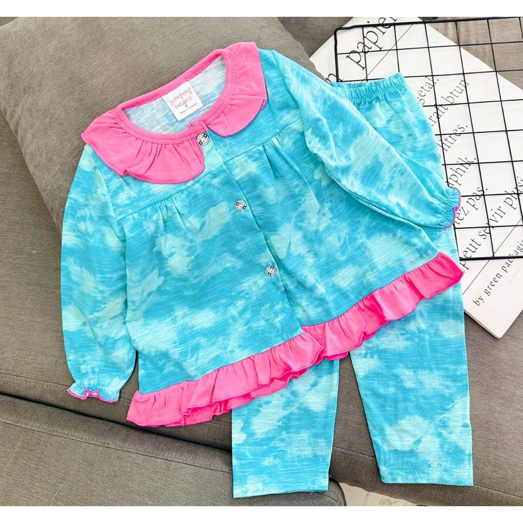 Bộ babydoll tay dài quần dài chất Thun cotton xuất bé gái size nhí 10-22kg - Quần áo trẻ em - Pikakids