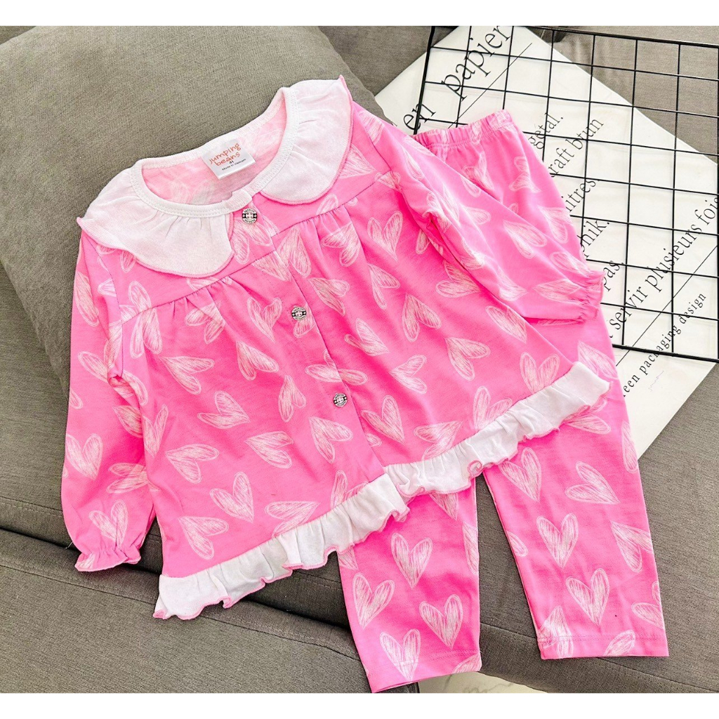 Bộ babydoll tay dài quần dài chất Thun cotton xuất bé gái size nhí 10-22kg - Quần áo trẻ em - Pikakids