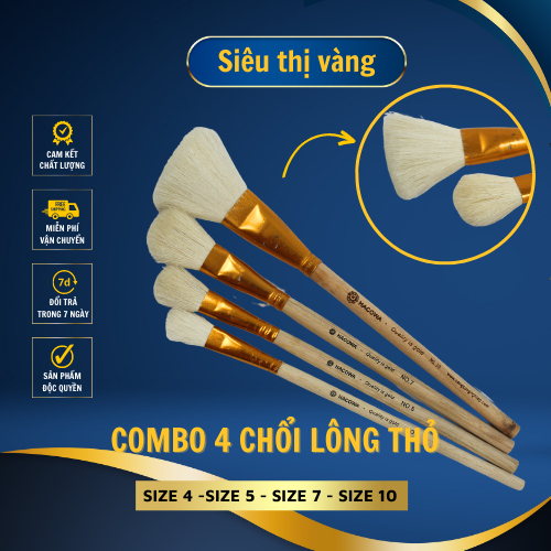 Combo 4 chổi lông thỏ dặm vàng Size 4-5-7-10