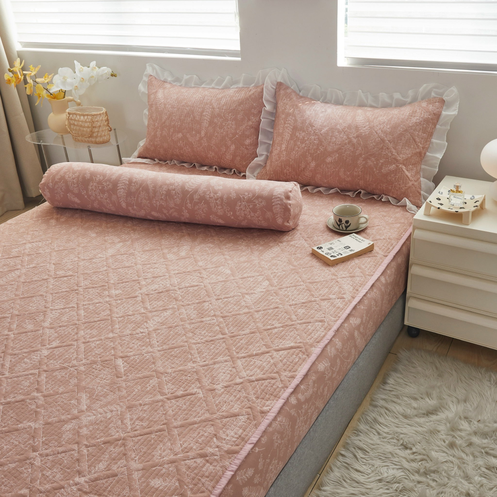 Bộ ga gối cotton đũi cát trần bông, Bộ ga gối tặng kèm vỏ gối ôm