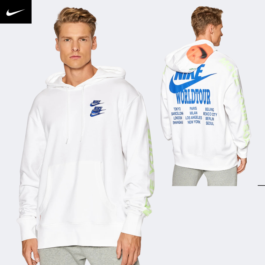 NIKE CHÍNH HÃNG - Áo khoác nỉ thể thao nam Nike Sportswear World Tour Men's Hoodie Authentic - White