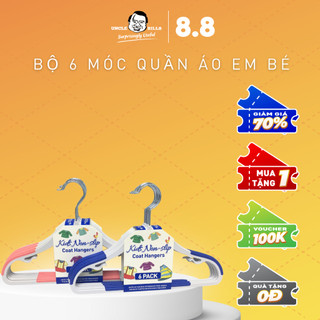 Bộ 6 móc nhựa treo quần áo trẻ em màu hồng, xanh Uncle Bills BL0666 móc treo đồ trẻ em bằng nhựa cao cấp an toàn cho bé