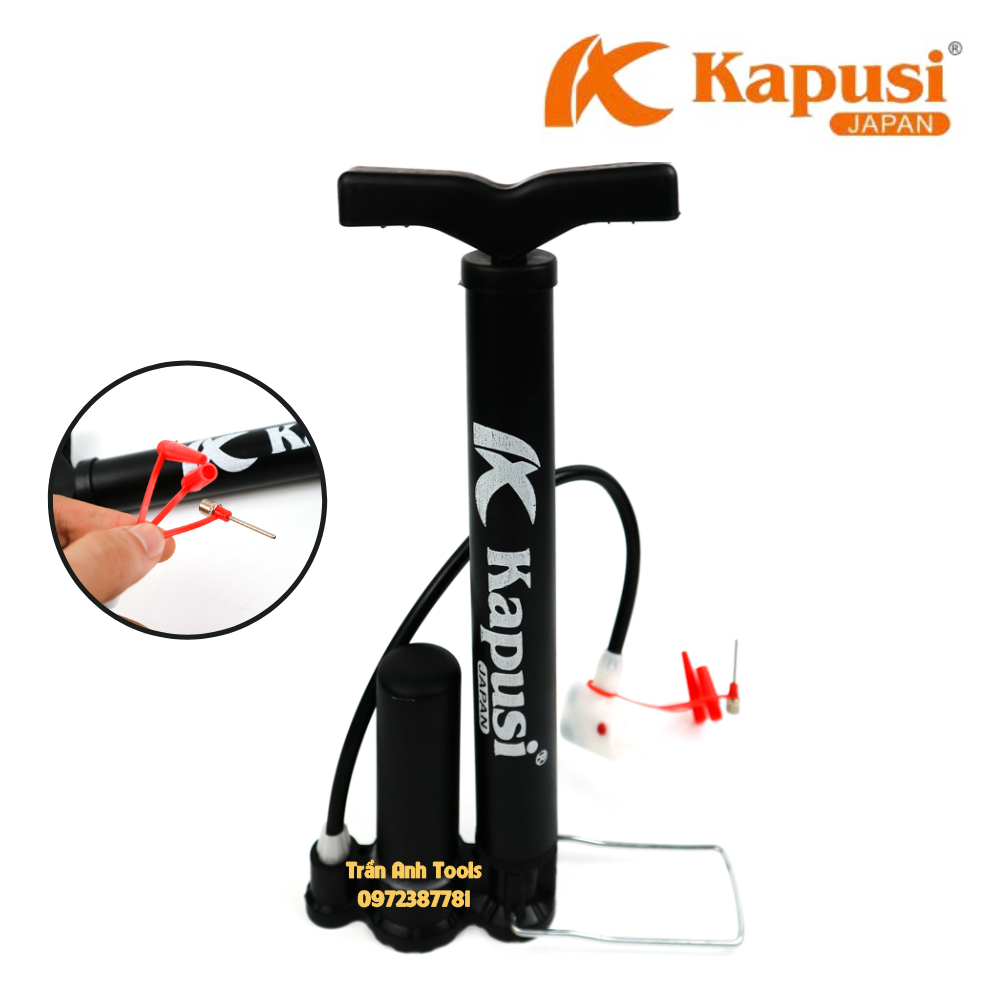 Bơm xe đạp mini chiều dài 32cm Kapusi cao cấp có sẵn nhiều đầu bơm, bơ