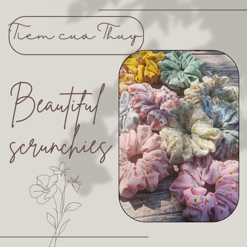 Scrunchies lụa hoa nhí mềm mại
