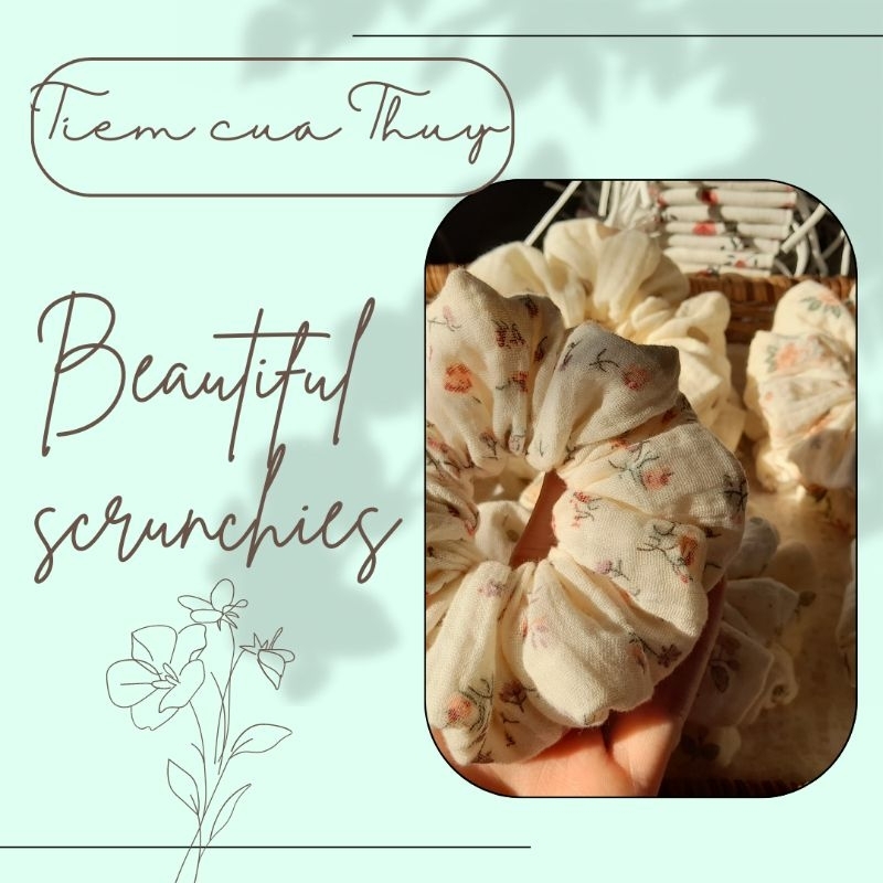 Scrunchies, cột tóc vải xô muslin hoa nhí màu vintage