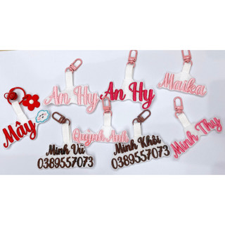 Thẻ tên treo ba lô cho bé thêu tên theo yêu cầu, Name tag thêu tên cho bé