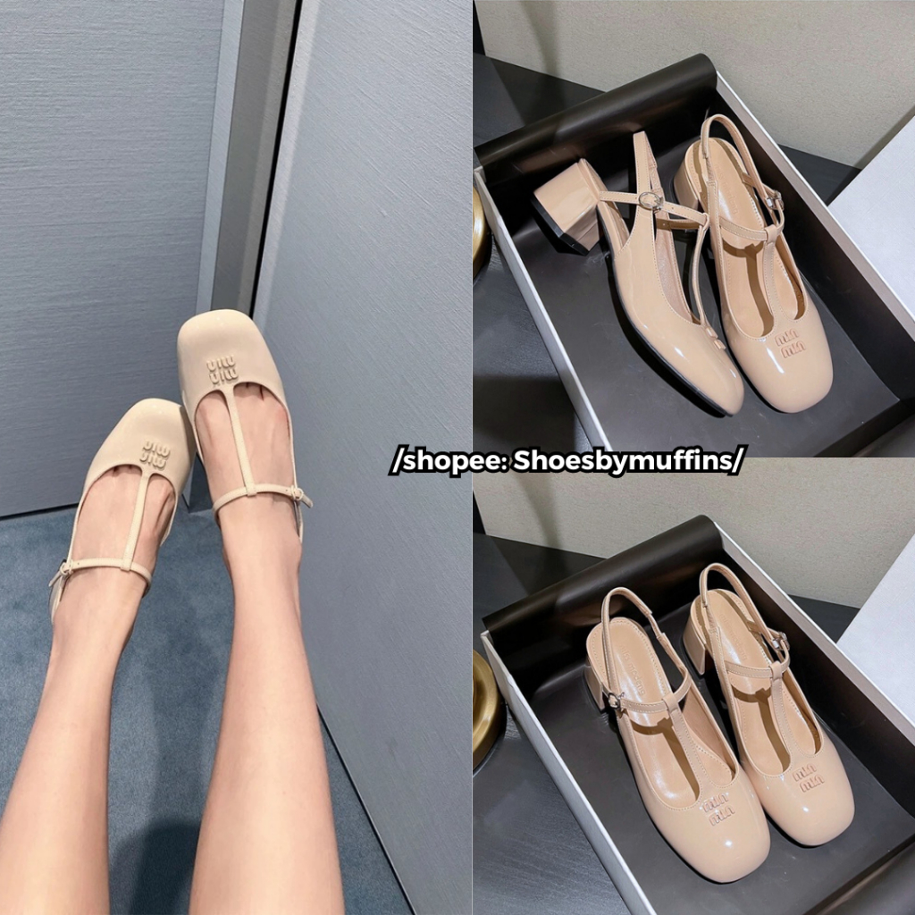 (SẴN HÀNG)Giày Mary Jane mũi tròn hở gót Miumiu mẫu mới nhất 2023