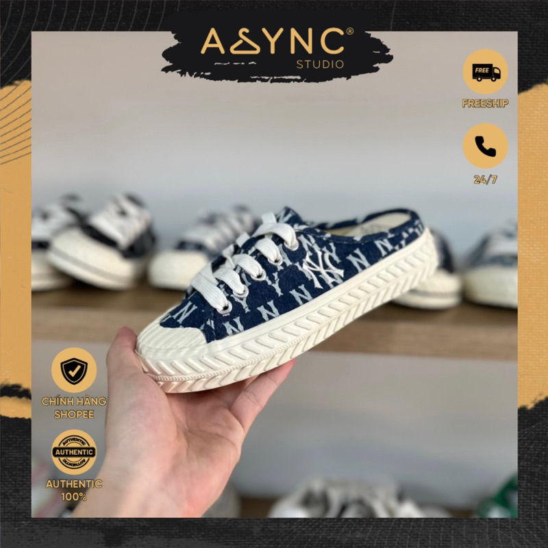 Giày sục MLB Mule đạp gót màu đen nâu denim xanh dễ mang, giá tốt | CODE: 3AMUUA11N