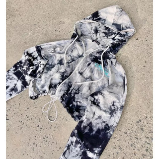 Set quần ống rộng và áo khoác croptop - set tiedye smoke grey - rora