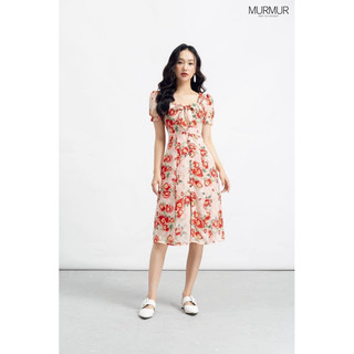 váy voan hoa cổ nơ