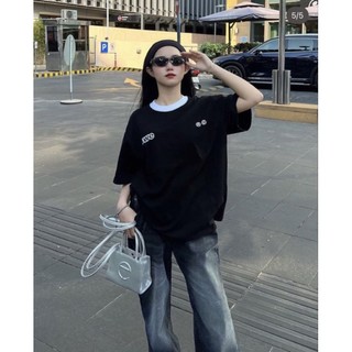 Áo cotton mịn màu đen thêu chữ swe -logo r-c,form rộng tay lỡ unisex oversize