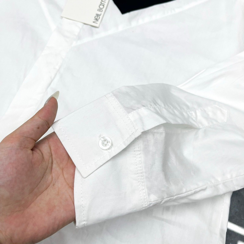 Áo sơmi Trắng Nam Dài Tay Neil Barrett Vải Thô Thêu Vạch Sọc Chéo Chữ V Đơn Giản Cho Các Boy Phố Đi học Đi Chơi