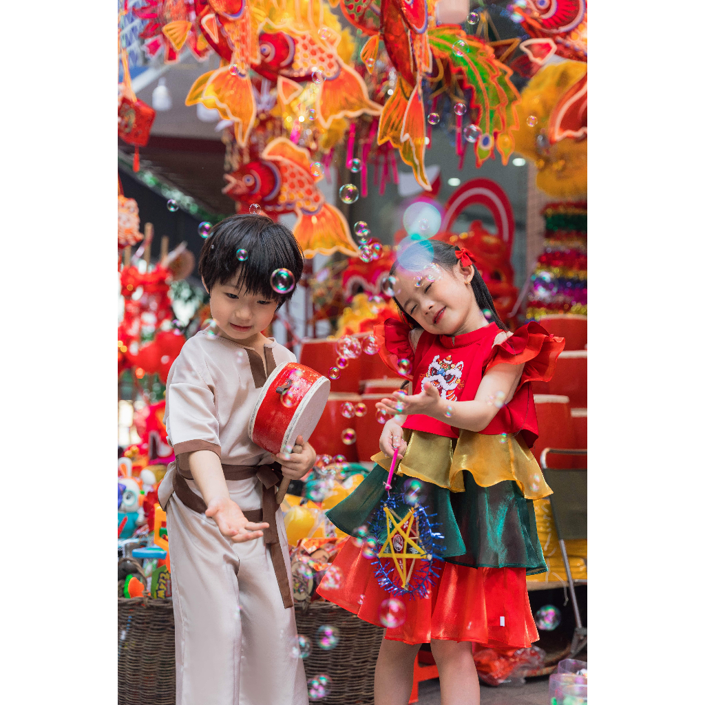 Váy trung thu bé gái ILABY bốn tầng in lân chất liệu tơ kèm lót mềm mại cho bé 10-35kg