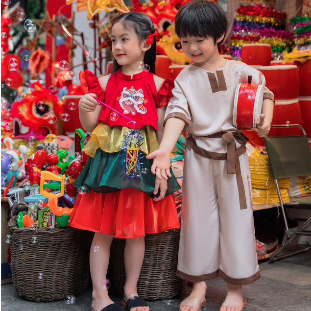 Váy trung thu bé gái ILABY bốn tầng in lân chất liệu tơ kèm lót mềm mại cho bé 10-35kg