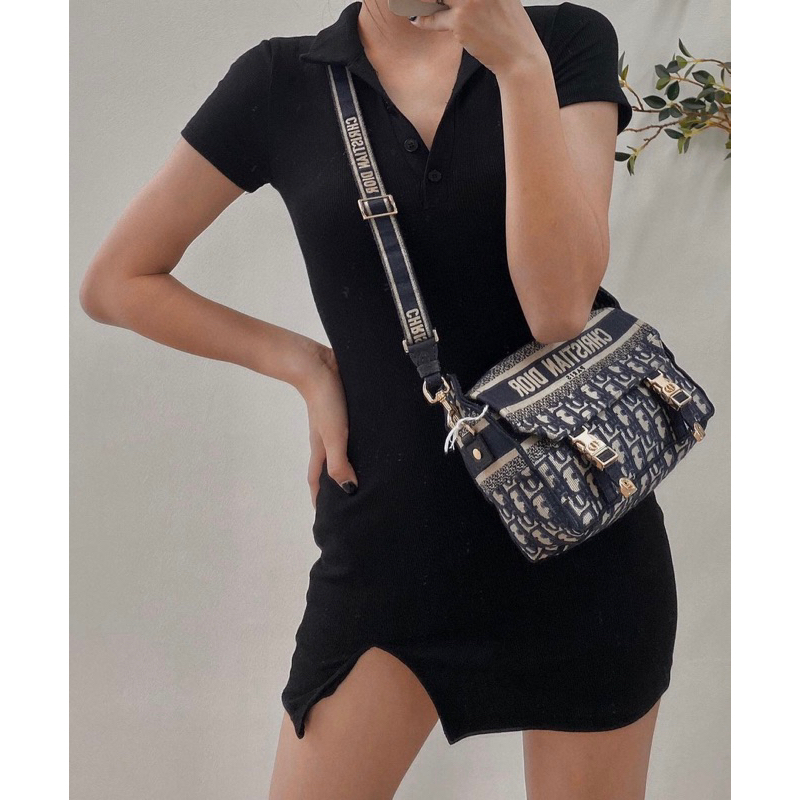 Túi Đior Messenger bag Jissoo full2box seal size 24cm thổ cẩm hai màu W566-24