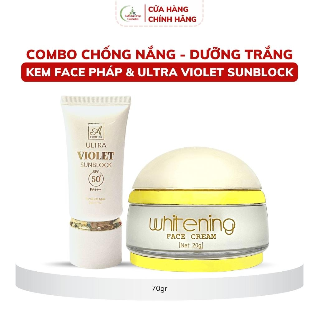 Combo dưỡng trắng da mặt, sáng da Mềm acosmetics, kem face pháp, kem chống nắng nâng tone kiềm dầu ultra violet 70g