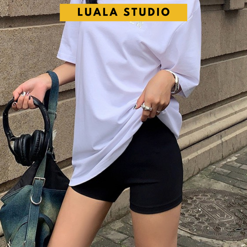Quần legging đùi ngắn nữ Luala, quần ngắn mặc trong váy, tập gym, chất thun dày dặn màu đen phong cách Hàn Quốc Freesize