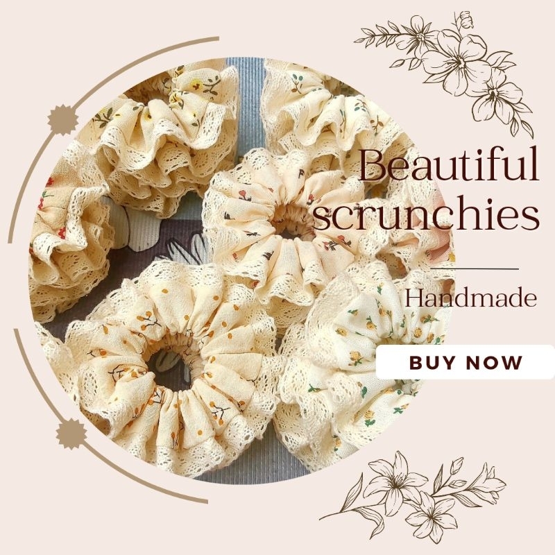 Scrunchies, cột hoa nhí phối ren vintage