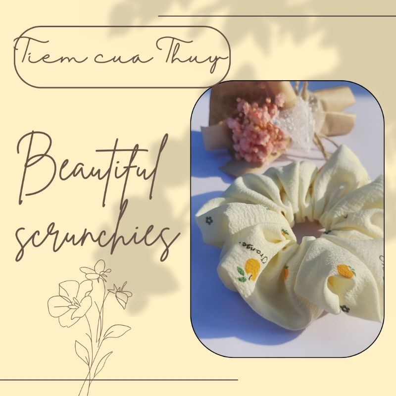 Cột tóc vải scrunchies vải đũi xốp trái cam mềm mại bồng bềnh nữ tính
