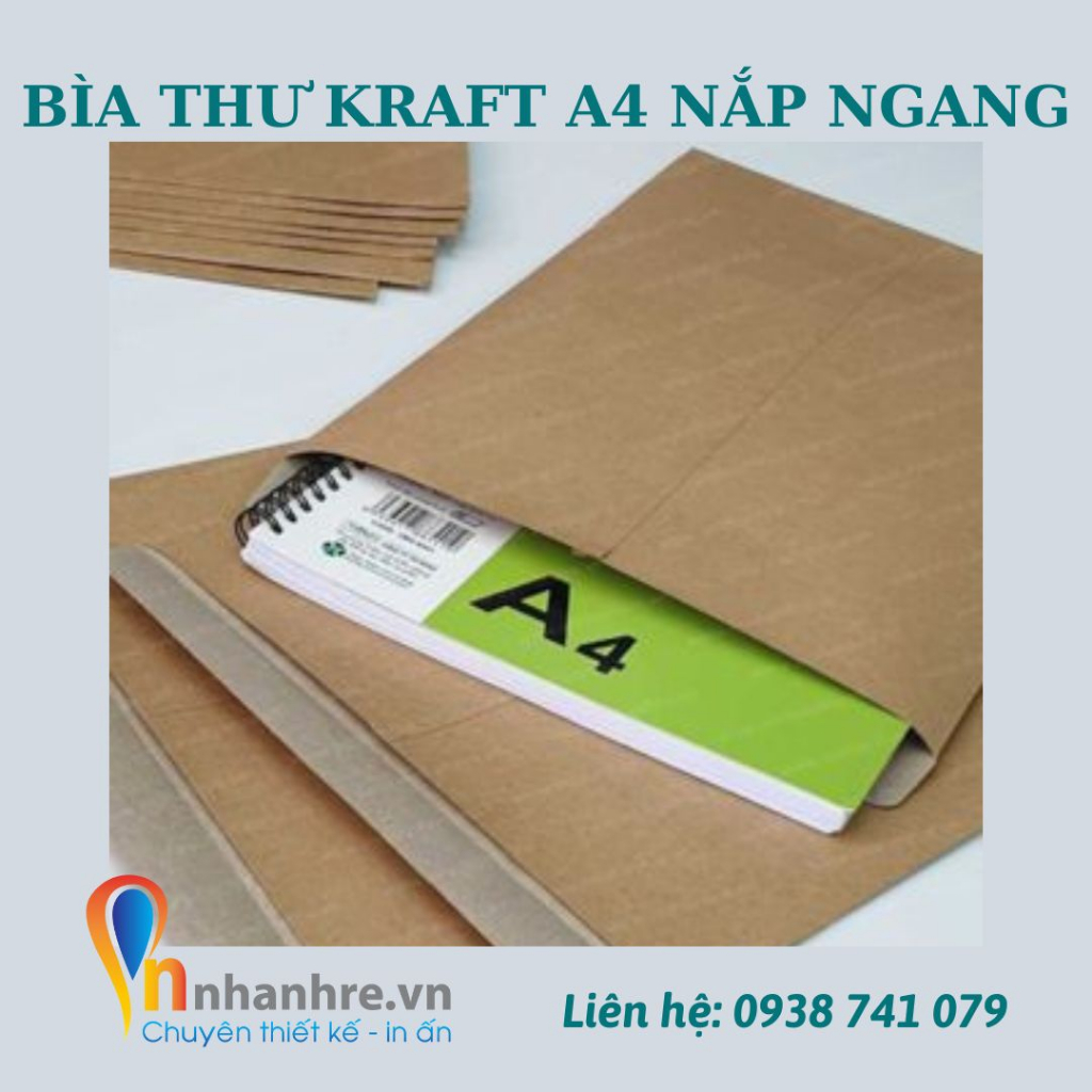 Phong bì , bao thư giấy kraft nắp ngang 25 x 35 cm thiết kế vintage , đơn giản - INNHANHRE