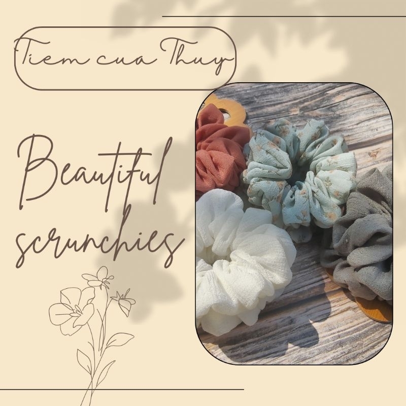 Scrunchies, cột tóc vải đũi tơ hoa nhí mềm mát, siêu phồng, siêu xinh giá rẻ