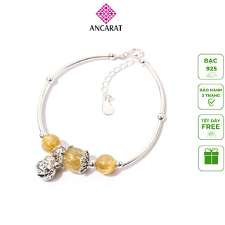 ANCARAT - Vòng tay bạc đá thạch anh tóc vàng Mặt thần tài mèo may mắn