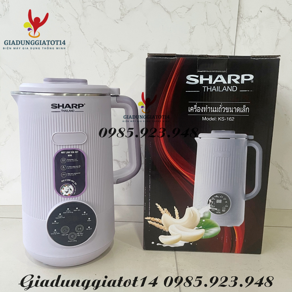 Máy Làm Sữa Hạt Mini Sharp KS162 - dung tích 1000ML, 8 Chức Năng Xay Nấu, Hàng Chính Hãng - bảo hành 12 tháng