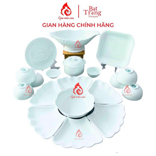 Bộ bát đĩa hoa mặt trời thắp hương thờ cúng gia tiên trắng sứ Bát Tràng chính hãng Gốm Thiên Long 233110
