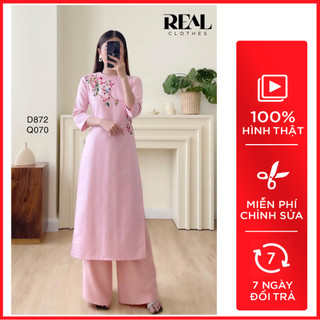 Áo dài cách tân rose thêu_real