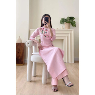 Áo Dài Cách Tân Rose Thêu_REAL