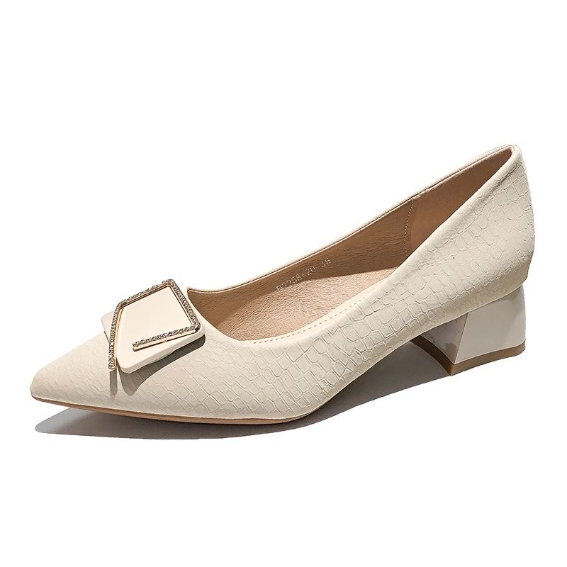 Giày cao gót bít mũi hãng nội địa Trung gót vuông 5cm, da mềm, êm chân